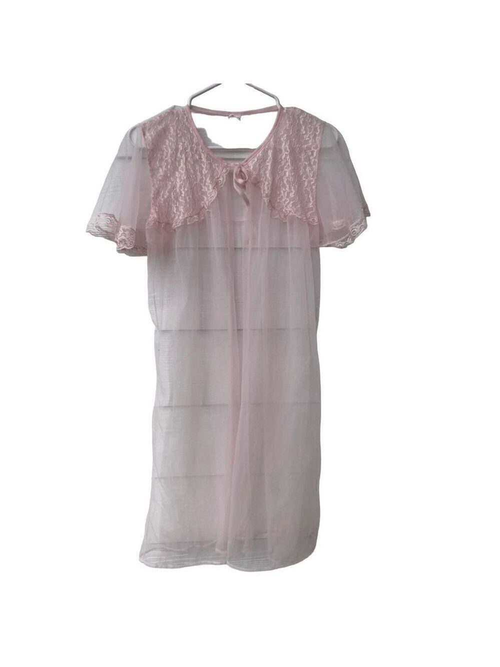 VTG 70s nightie pastel pink Peignoir size XL - Picture 6 of 10